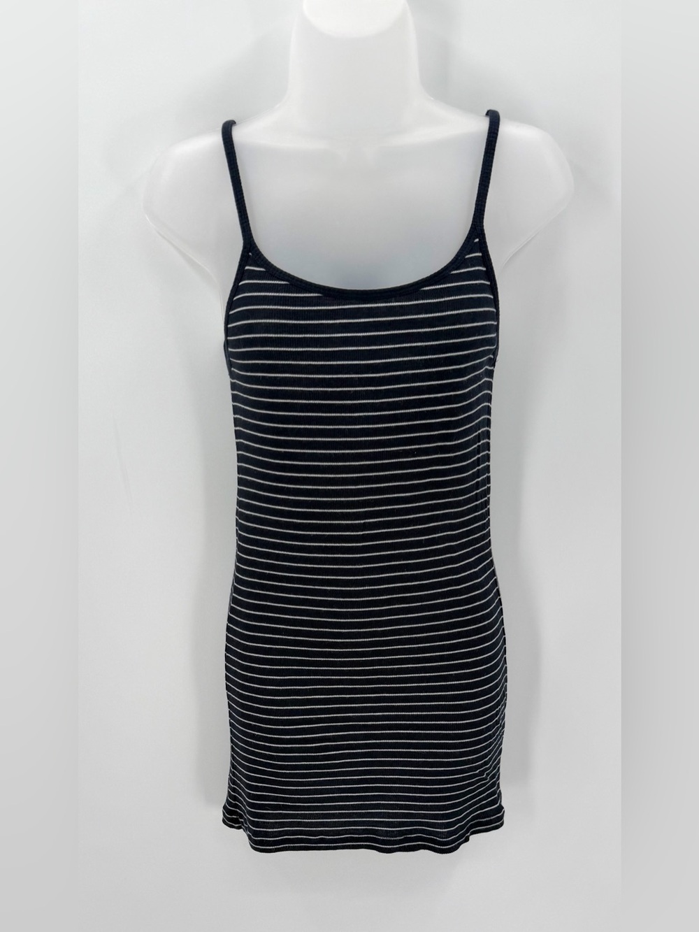 Vince Mini Dress Womens S Navy Stripe Rib Knit Strappy Bodycon Pima Cotton Modal
